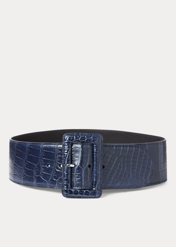 Cinturones Ralph Lauren Mujer Azul Marino - Trench-Buckle Alligator - NYBFD9130